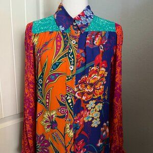 Soft Surroundings Button Front Multi-Color Tunic Blouse 100% Viscose XS NWT